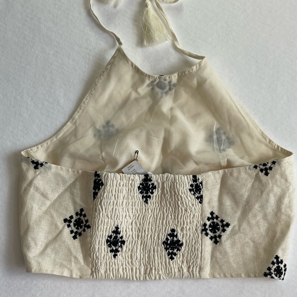 House of Harlow 1960 cream Linen Blend Smocked Back Halter Crop Top Size S NWT - Picture 2 of 4